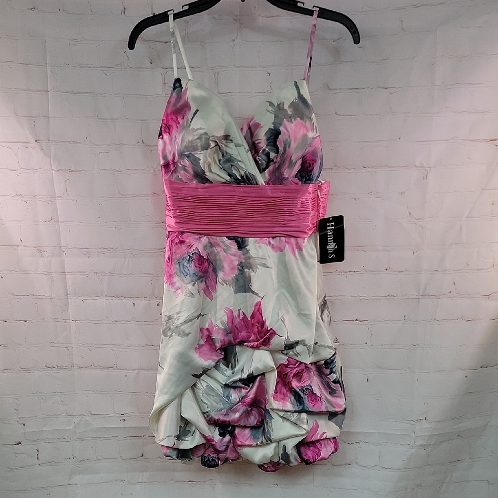 NWT Hannah Sz 6 Pink and White Spaghetti Strap Mini Dress  Pit to pit 13"  B36